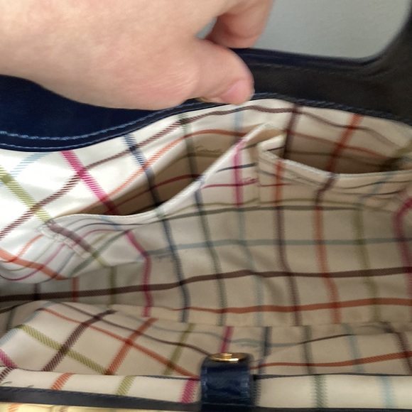 Coach Patent Navy Pleated Framed Satchel - Picture 8 of 10